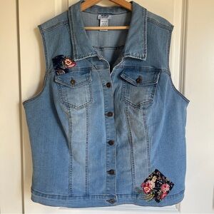 Monroe & Main Floral Embroidered Patchwork Denim Vest 2X Western Boho